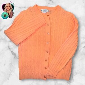 Northern Isles Chunky Cable Knit Cardigan Sweater Women's Medium Fisherman Coral